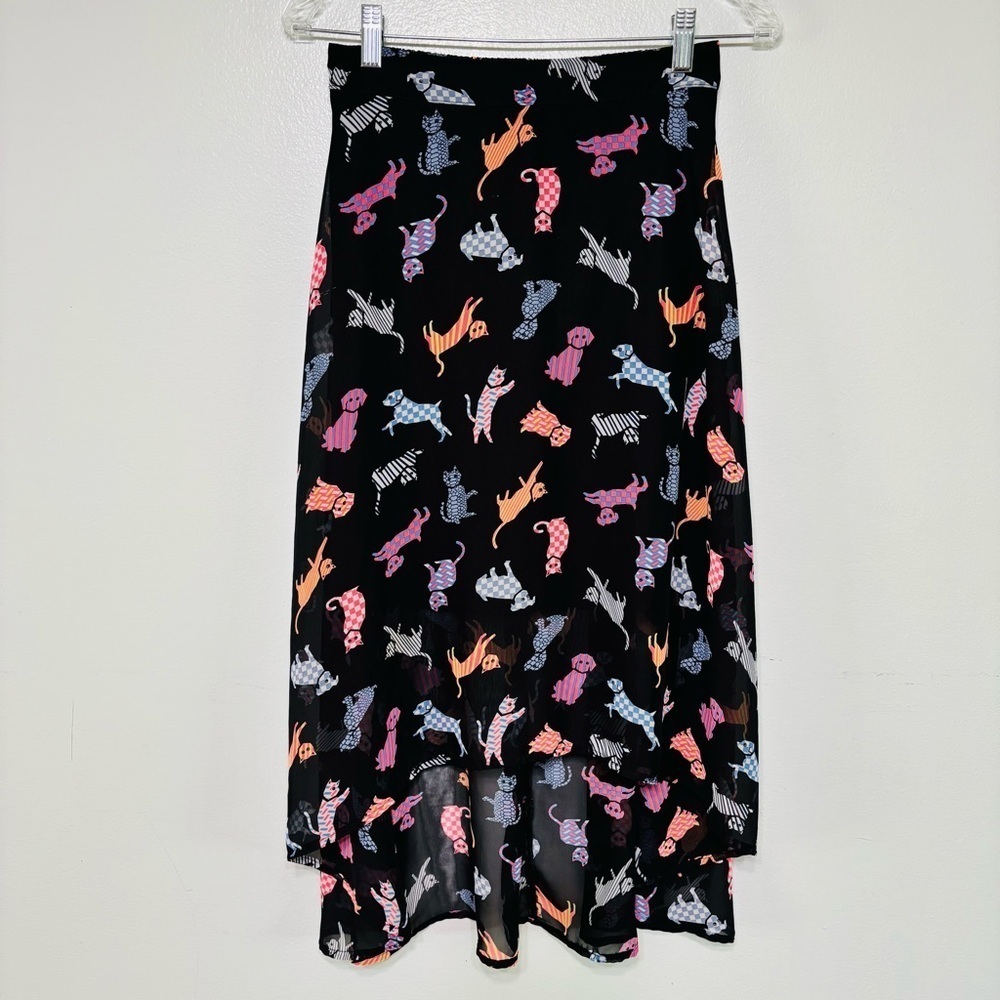Disney Designed GIRLS Multi Color Cat Dog Print High Low Maxi Skirt Size XL